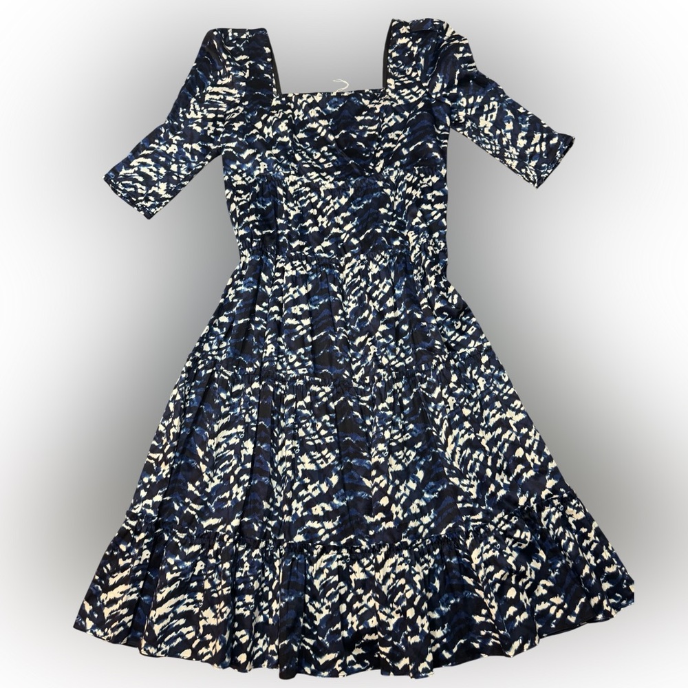 Diane von Furstenberg Nora Midi Dress Tie Dye Tiger Blue/White NWT Size 14 - Picture 8 of 16